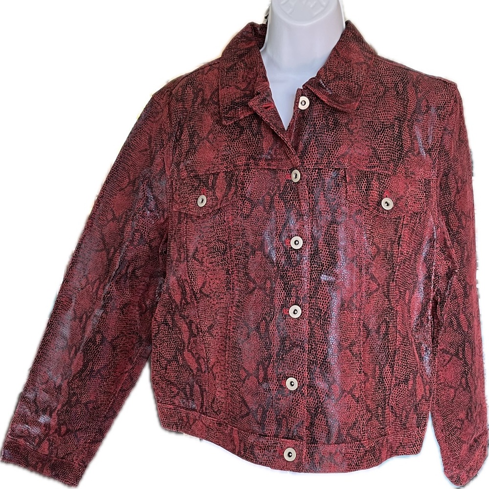 Vintage Colebrook & Co Red Leather Snake Skin Print Jacket and Pant Set - Picture 3 of 15